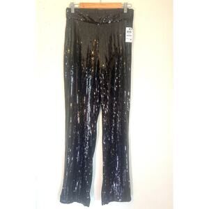 NWT INC international concepts Deep Black Jewel Tones Sequin Pants pockets SZ M